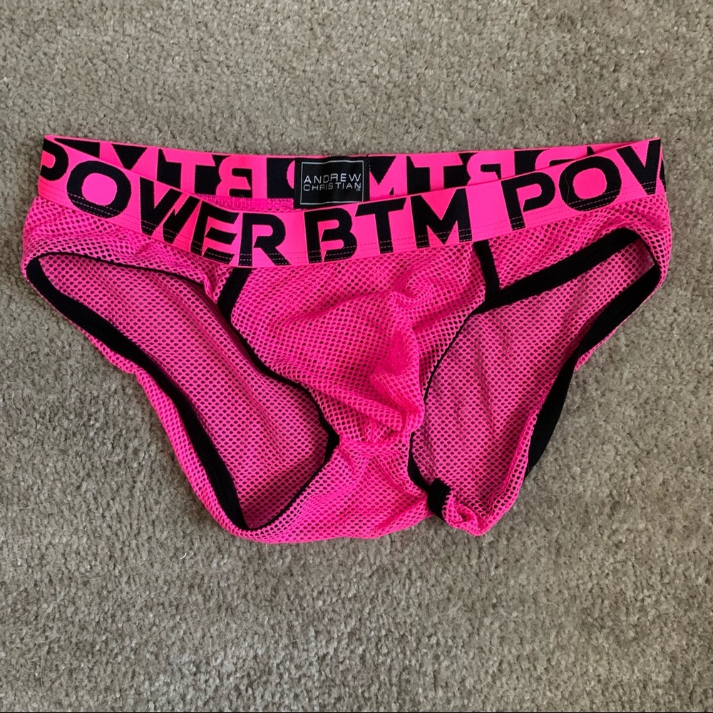 Pink Andrew Christian mesh briefs size large